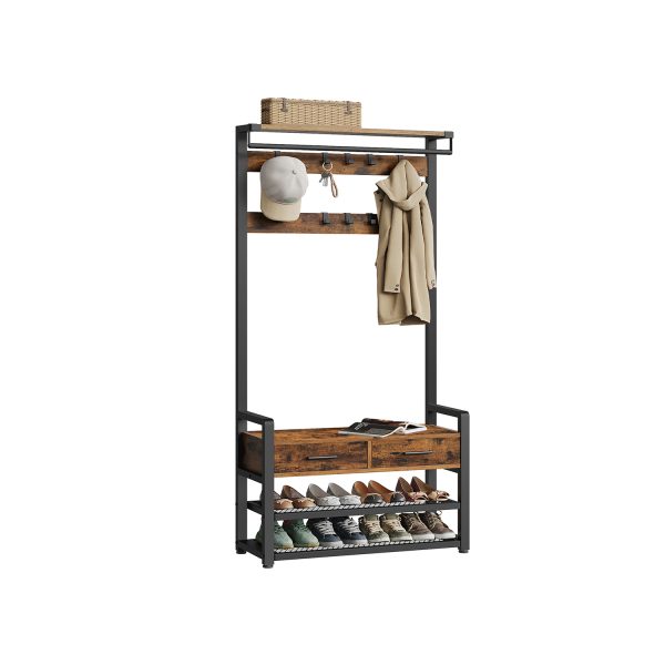 Garderobestativ - stort tøjstativ til entre - rustik brun - Entremøbler og garderobe > Knagerækker og garderobe - Daily-Living
